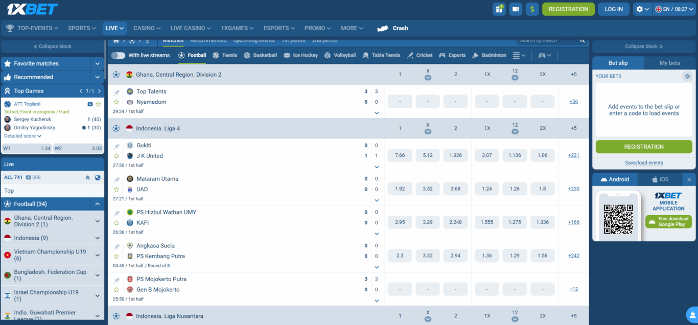 1xBet football betting